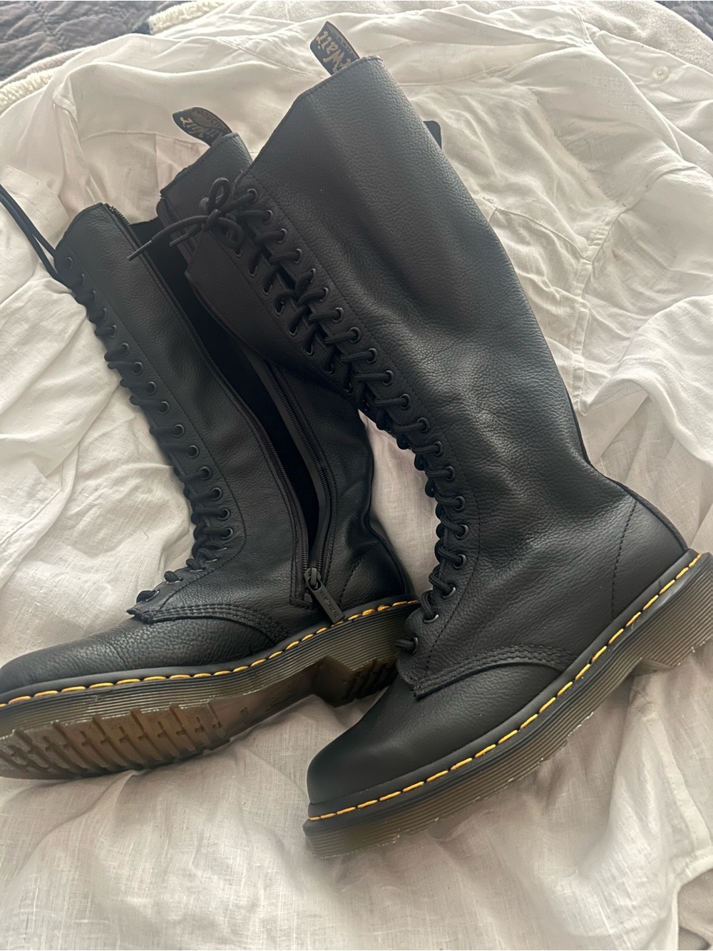 Dr. Martens Black Knee-High Lace-Up Leather Boots with Side Zip - Picture 2 of 4